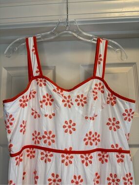 Beulah Style White Dress with Orange Floral Embroidery L